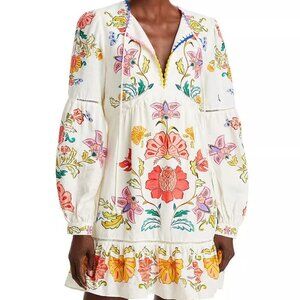 NWT FARM Rio Floral Insects Linen-Blend Minidress